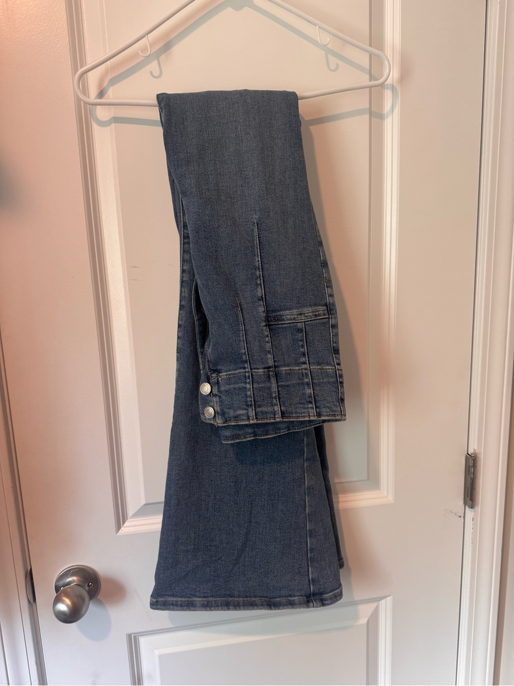We The Free Dark Blue Flare Jayde Jeans with Hem Button Detail